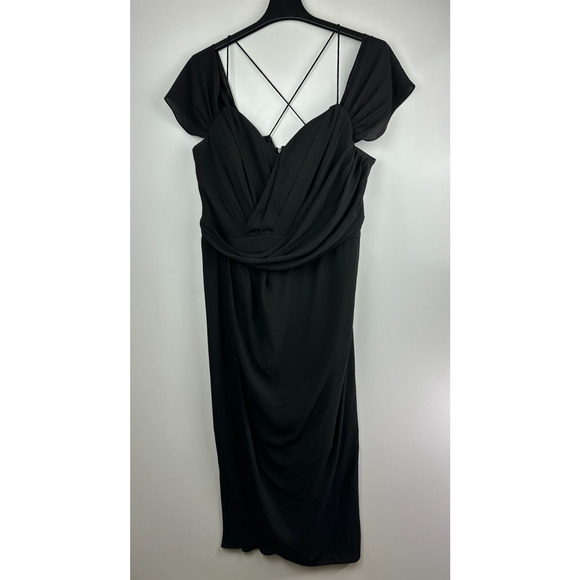 City Chic Entwine Ruched Cold Shoulder Tulip Midi Dress Black Plus Size L 20 - Picture 2 of 14